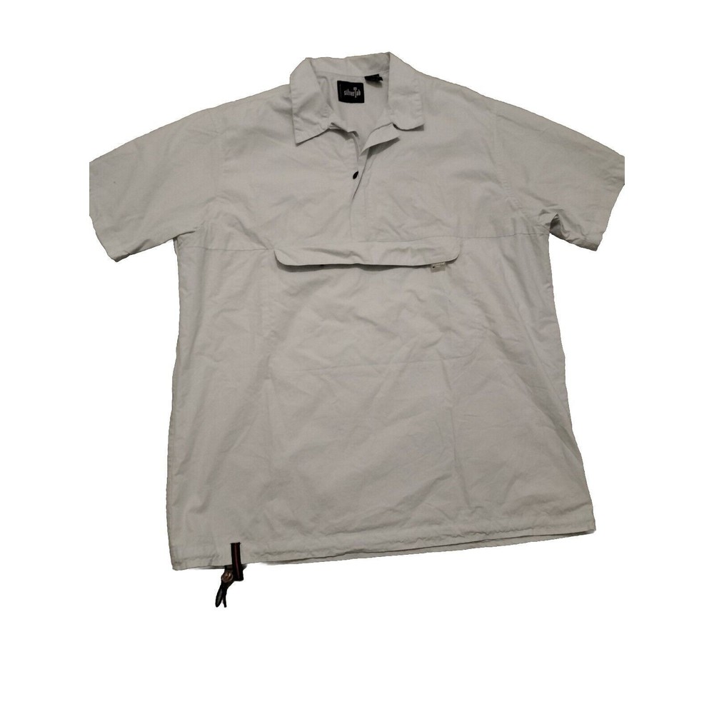 Levi's SilverTab Button Shirt White/Beige Short Sleeve Men XL Hidden Pocket